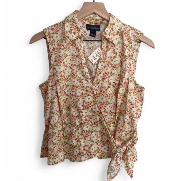 Ann Taylor Tops - Vintage Ann Taylor Floral Cotton Wrap Blouse, Sleeveless, Size 10